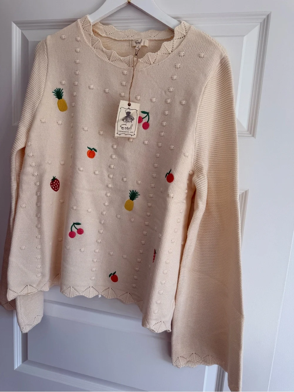Easel Embroidered Fruit Sweater Size M NWT